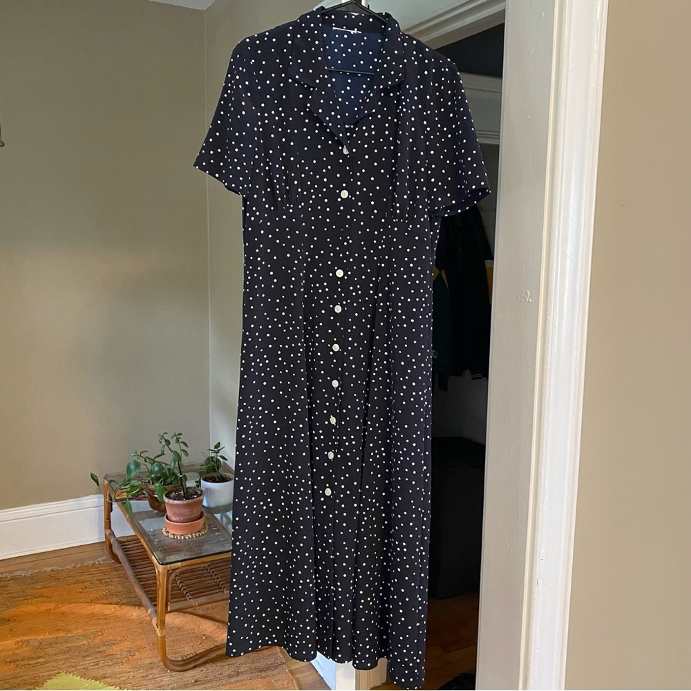 Vintage polka dot button up dress - fits up to M